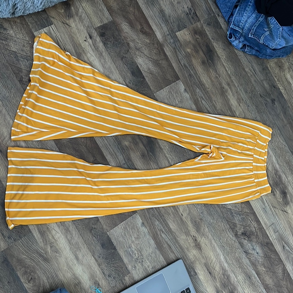 yellow and white kids bootcut pants